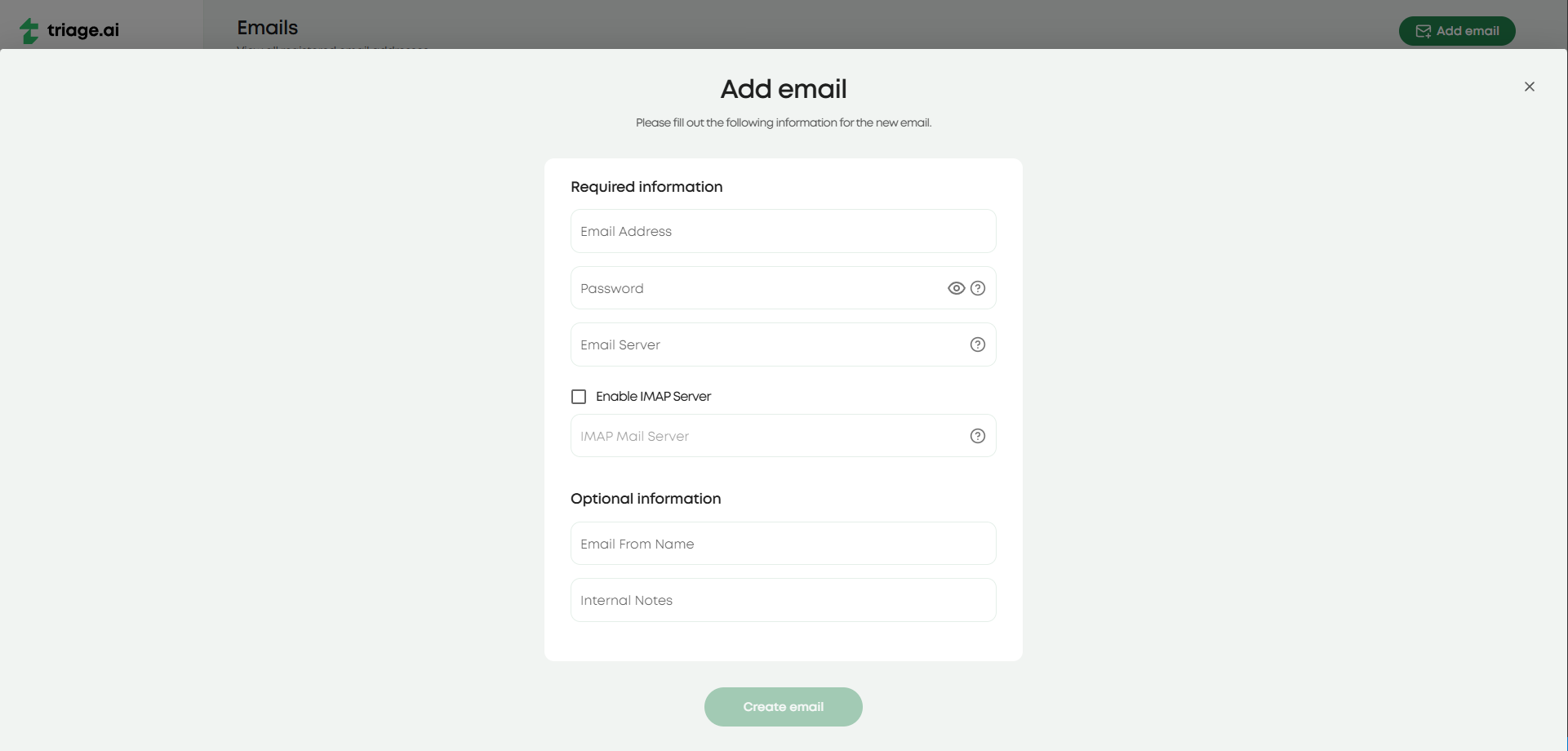 Photo of email create page