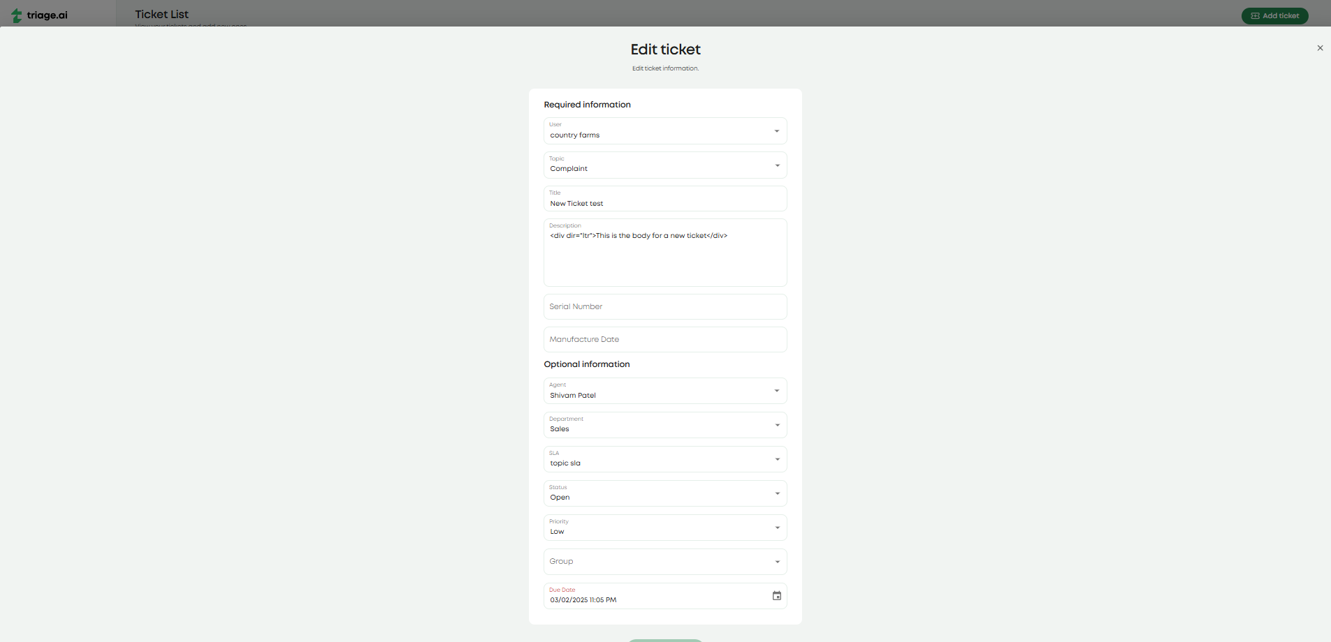 Photo of advanced ticket editing