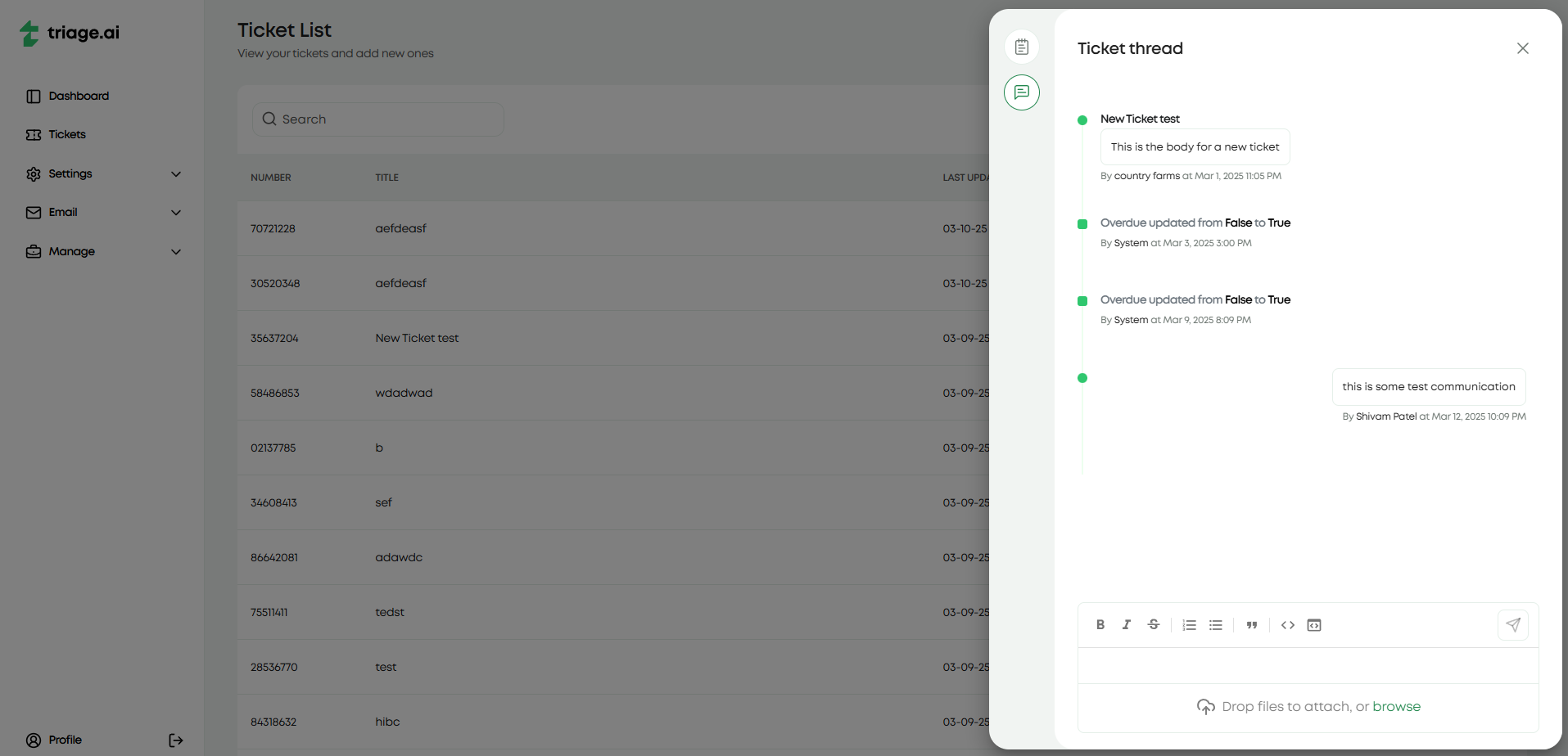 Photo of ticket thread modal